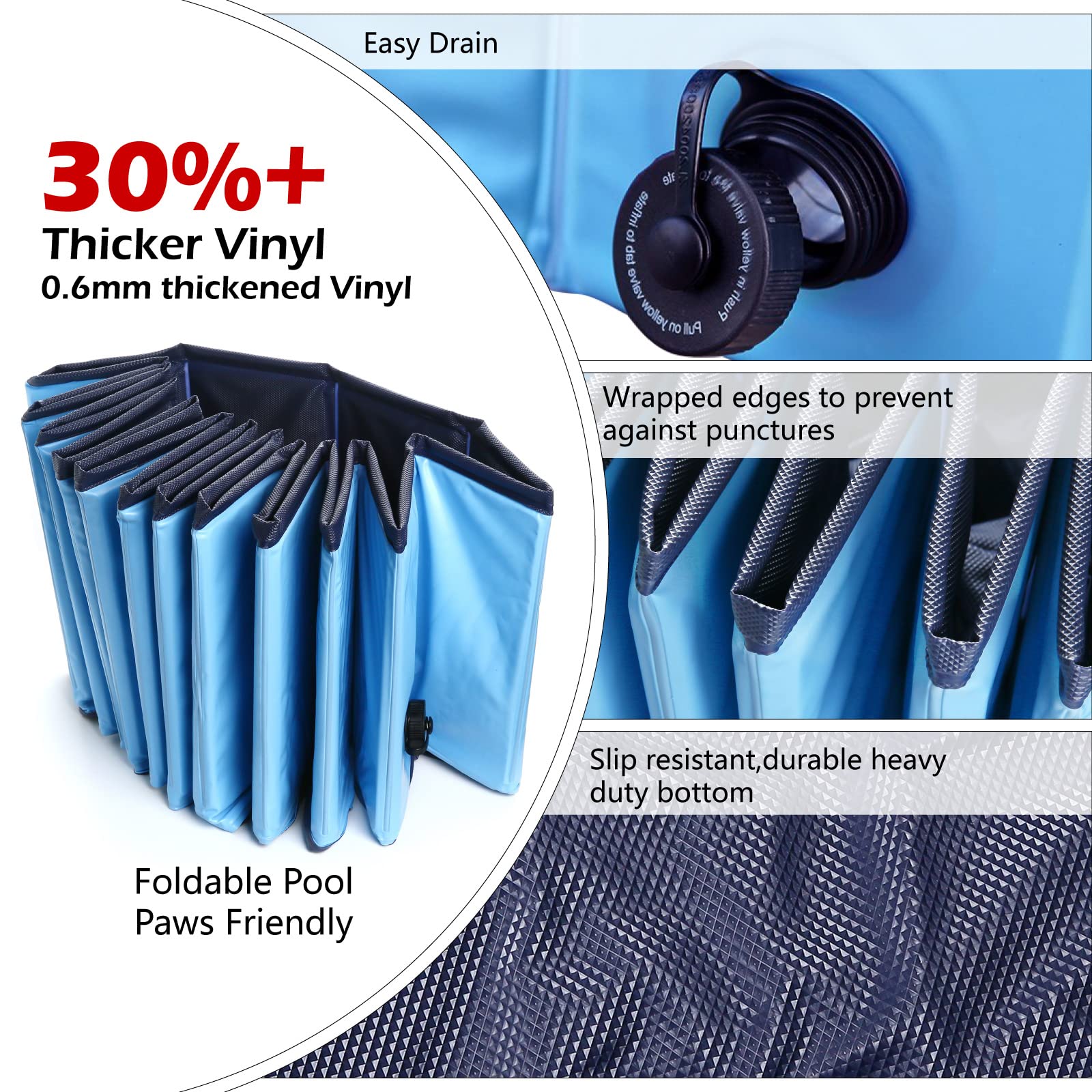 Jasonwell Alberca para Perro Plegable - Piscina para Perros y Mascotas Portátil Alberca Grande de Plastico Duro Tina Plegable para Perro Bañera de PVC al Aire Libre para Perros Gatos y Niños 48´´