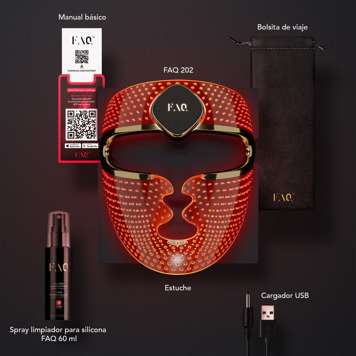 FAQ 202 – Máscara facial NIR + LED – Luz roja y seis colores adicionales – Mascarilla facial inalámbrica – Rejuvenecimiento visible – Dispositivo de belleza