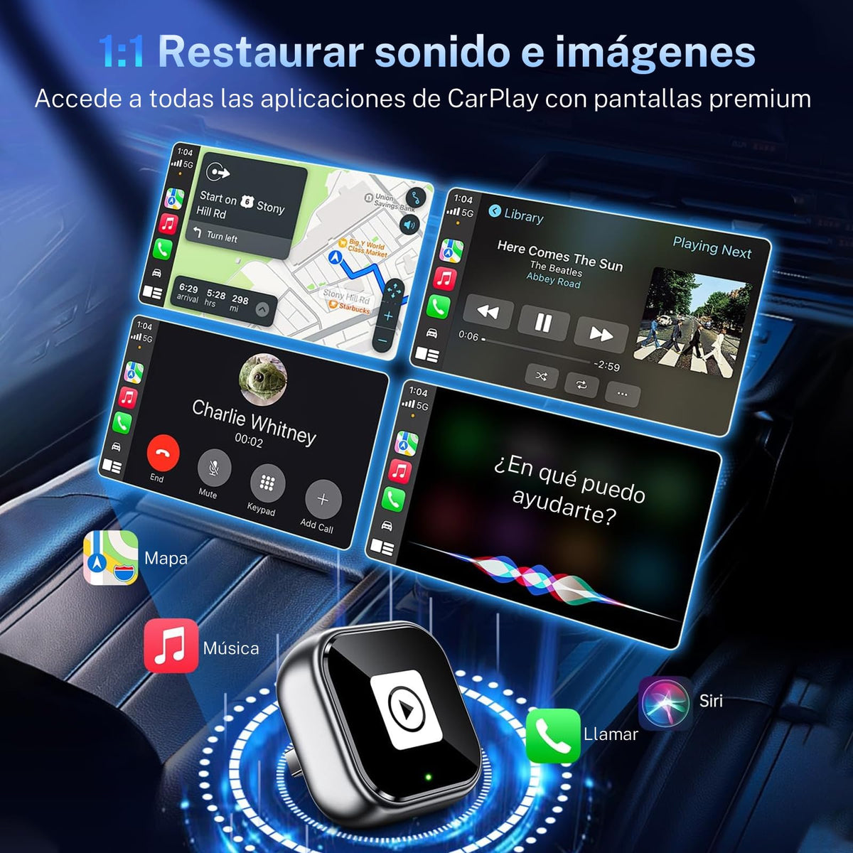 Adaptador Inalámbrico GOMITA Negro Conexión Rápida y Compacta para CarPlay y Android Auto con Puerto USB USB-C