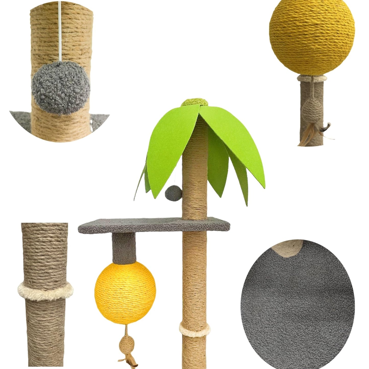 BUIMIT - Rascador de palmera personalizable para gatos con altura ajustable, poste rascador para gatos con base resistente y bola colgante, poste rascador para gatos con cuerda de sisal para gatos de