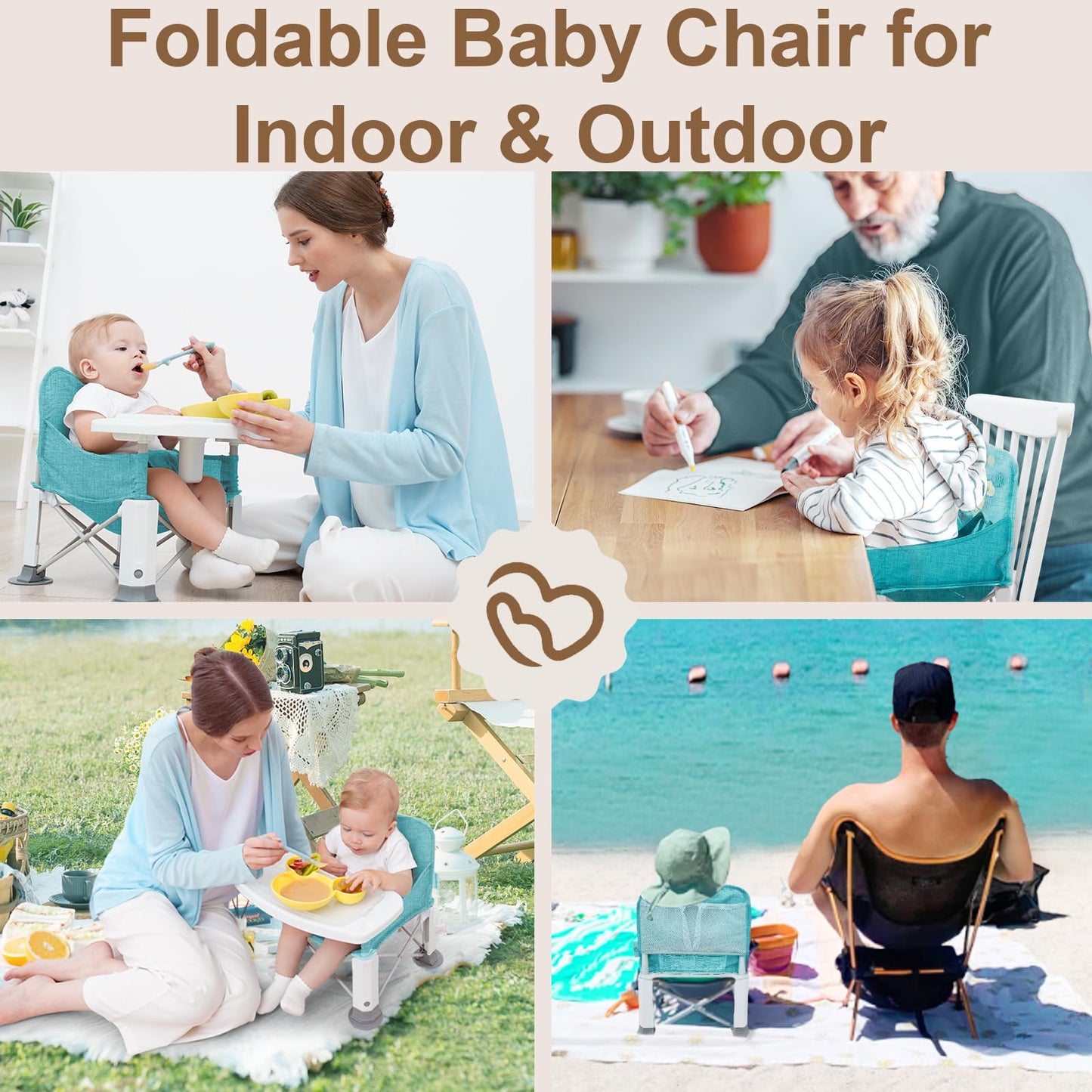 BabyBond - Asiento elevador de viaje para bebé con doble bandeja, silla de bebé portátil mejorada, asiento elevador para mesa de comedor, silla de bebé estable y plegable para interiores y exteriores