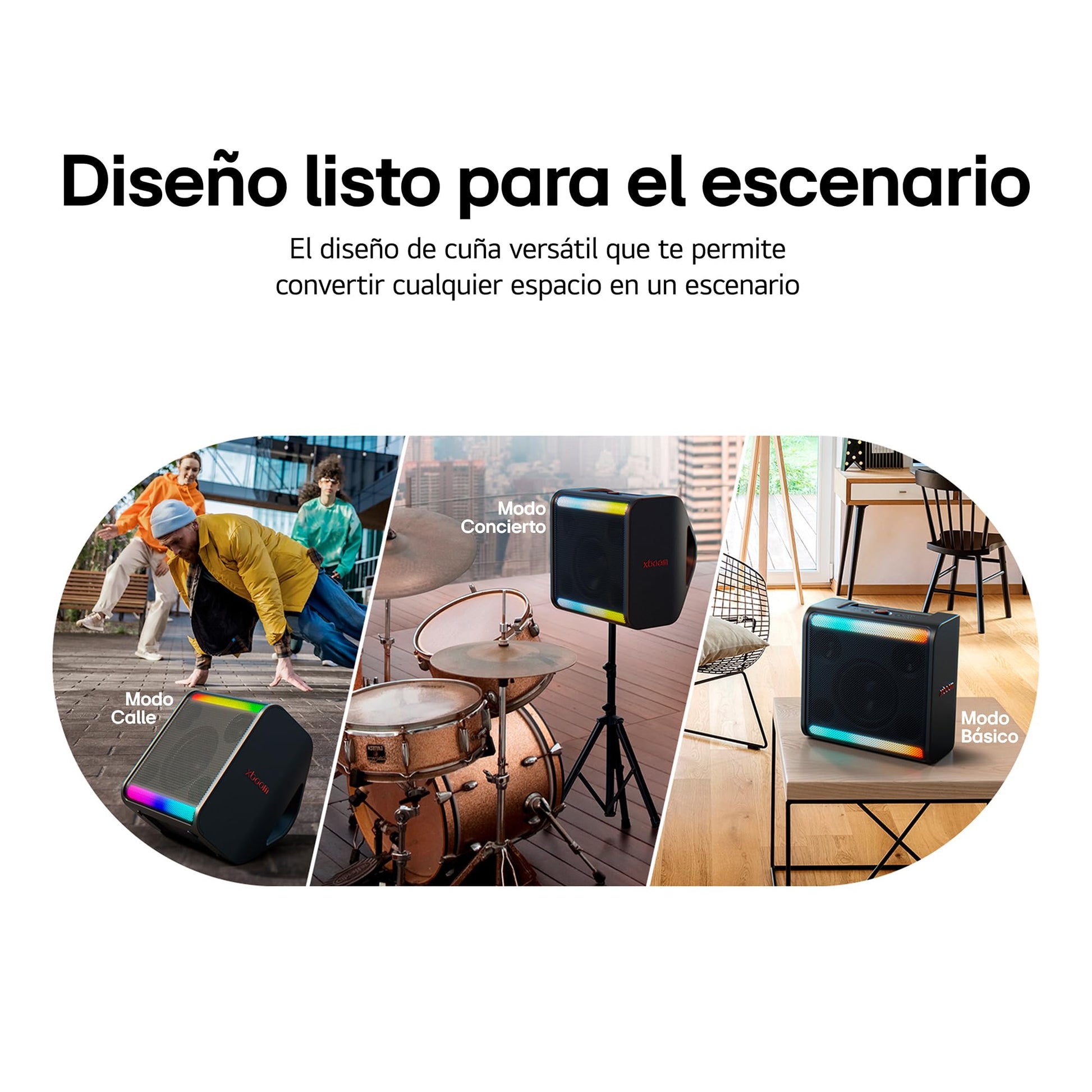 LG xboom Stage 301 AI by will.i.am | Bocina Bluetooth Portátil | Sonido Estéreo con AI y Calibración Inteligente | 12 hrs de Batería | Resistente al Agua IPX4 | Karaoke y DJ App