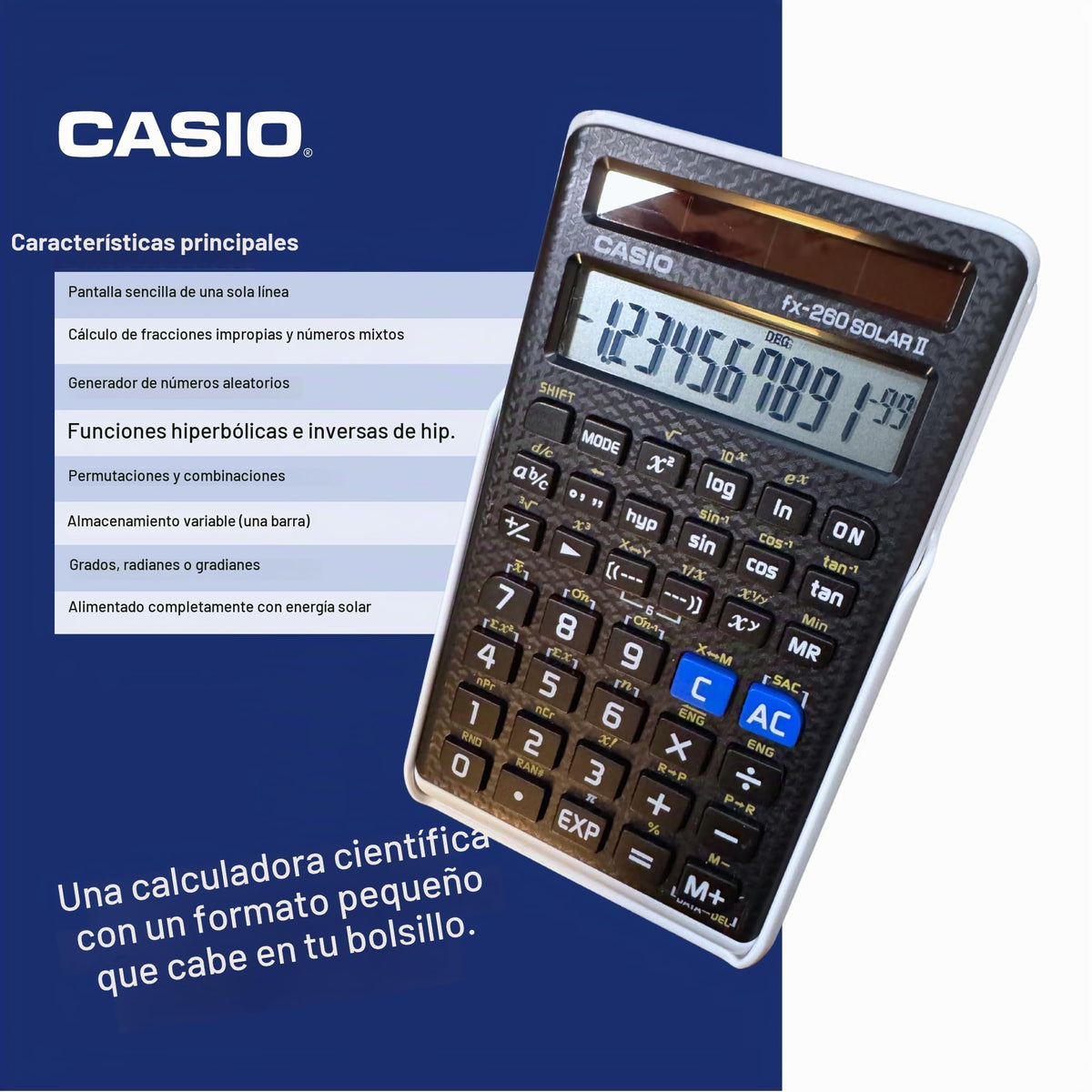 Calculadora Científica Casio FX-260SOLAR11 Azul Solar