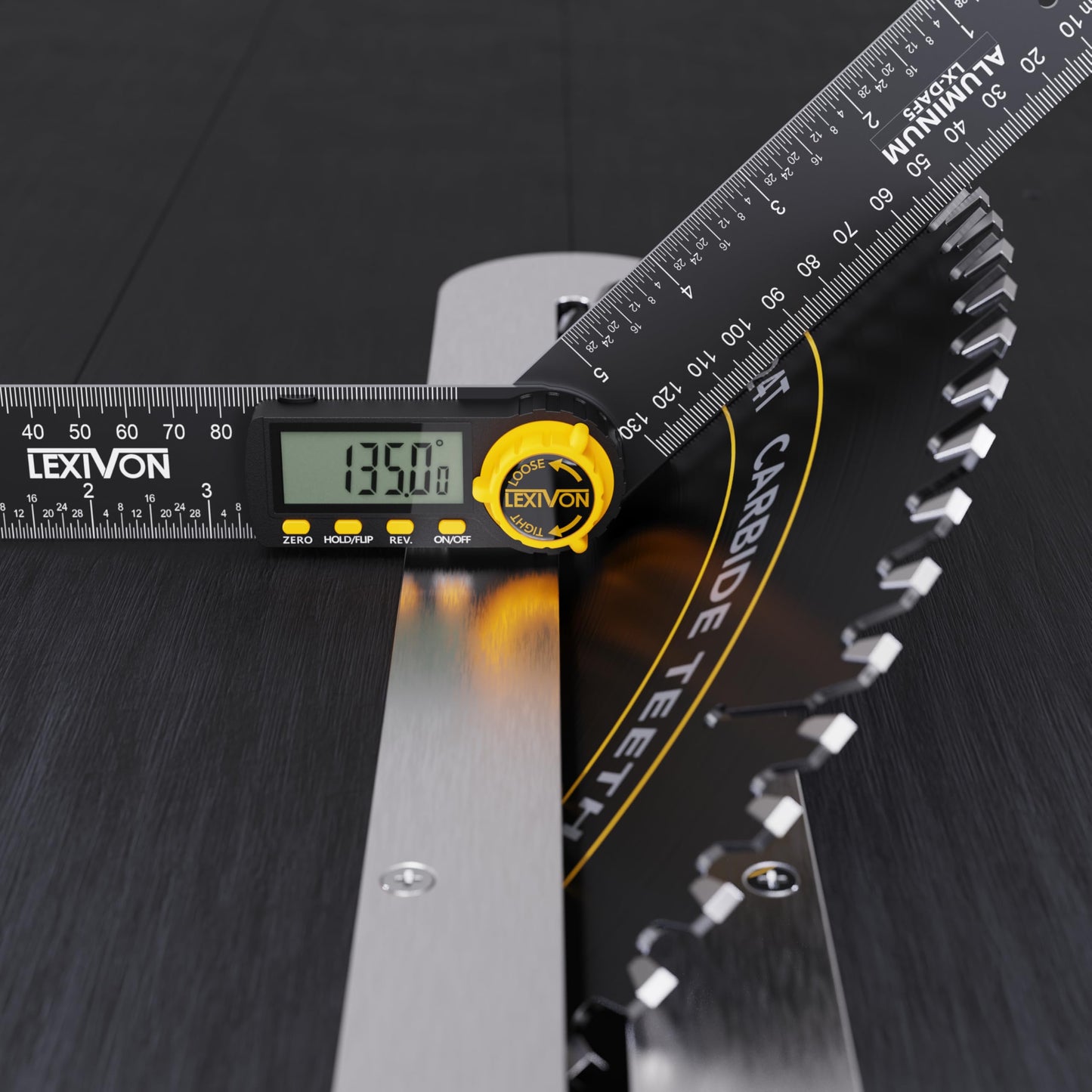 LEXIVON - Indicador digital de ángulo de aluminio, transportador multiusos de 130 mm, incluye visualización XL y bolsa resistente con cierre (LX-DAF5)