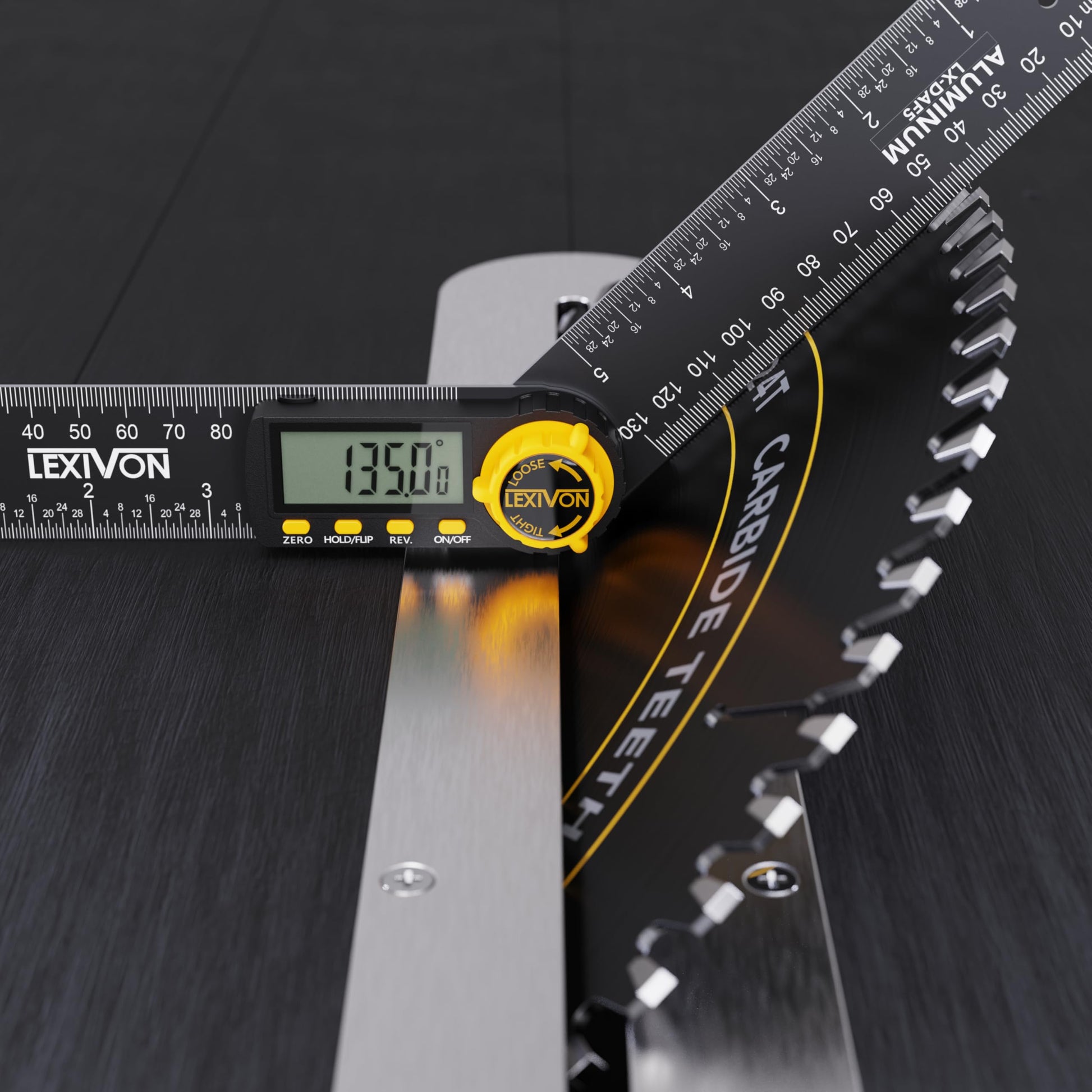 LEXIVON - Indicador digital de ángulo de aluminio, transportador multiusos de 130 mm, incluye visualización XL y bolsa resistente con cierre (LX-DAF5)