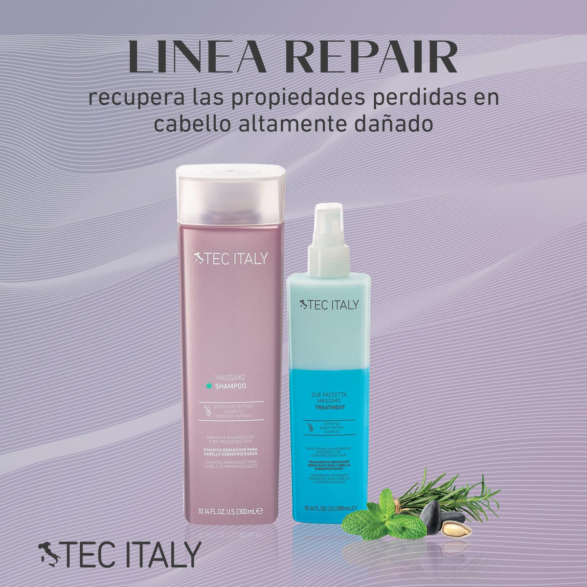 TEC ITALY Massimo Shampoo Reparación Capilar Protección UV Antifrizz 300 ml