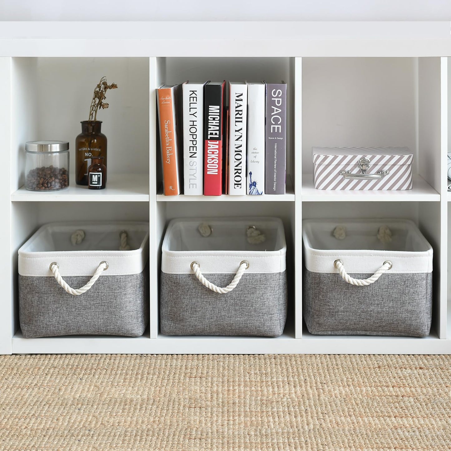 TheWarmHome - Cesta de almacenamiento para organizar, 15.7 x 11.8 x 8.2 pulgadas, paquete de 3 contenedores plegables de almacenamiento para estantes, cubos de almacenamiento de tela para regalo de