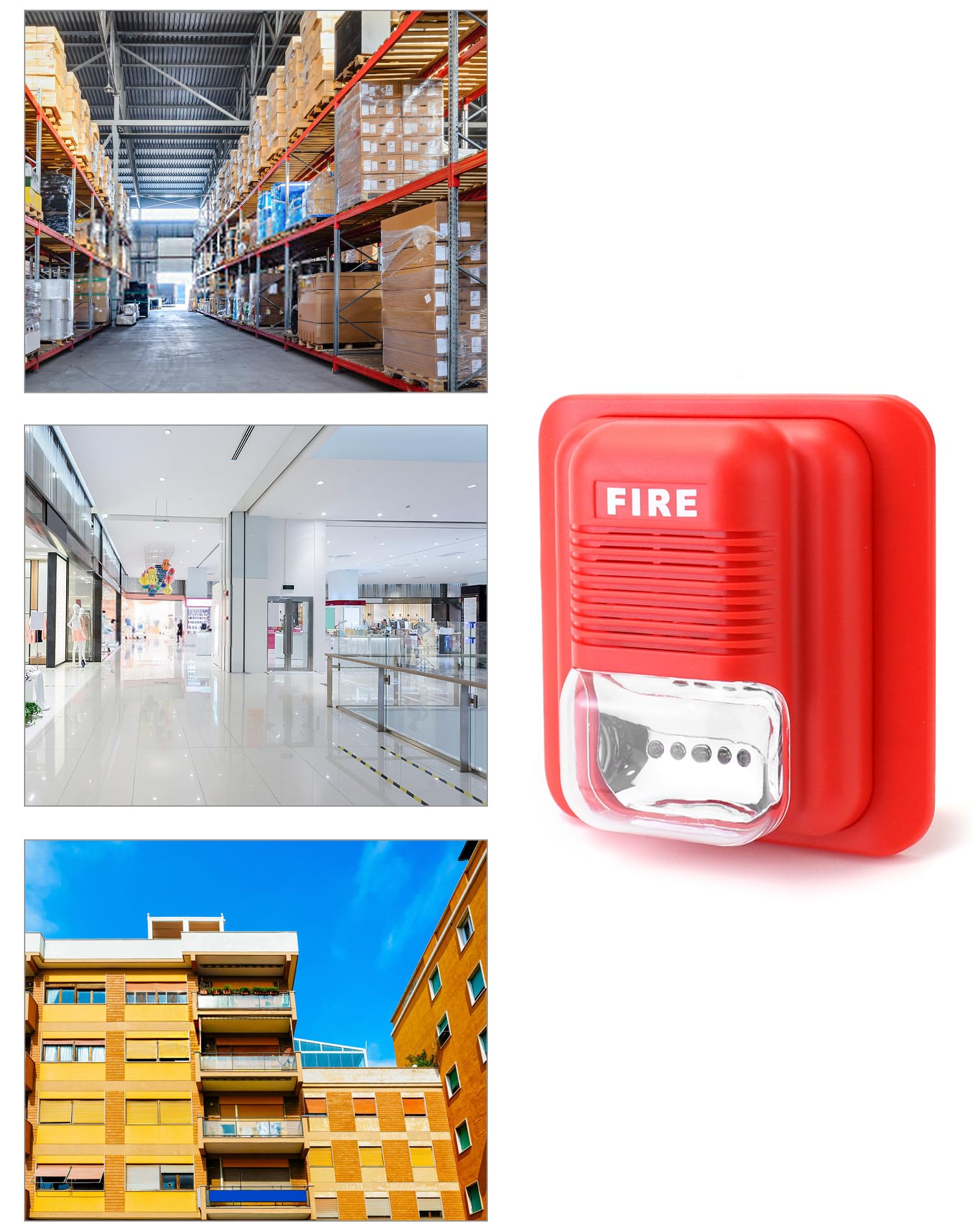 Alarma Contra Incendios QWORK Roja Paquete de 4 con Luz y Sonido Para Sistema de Seguridad