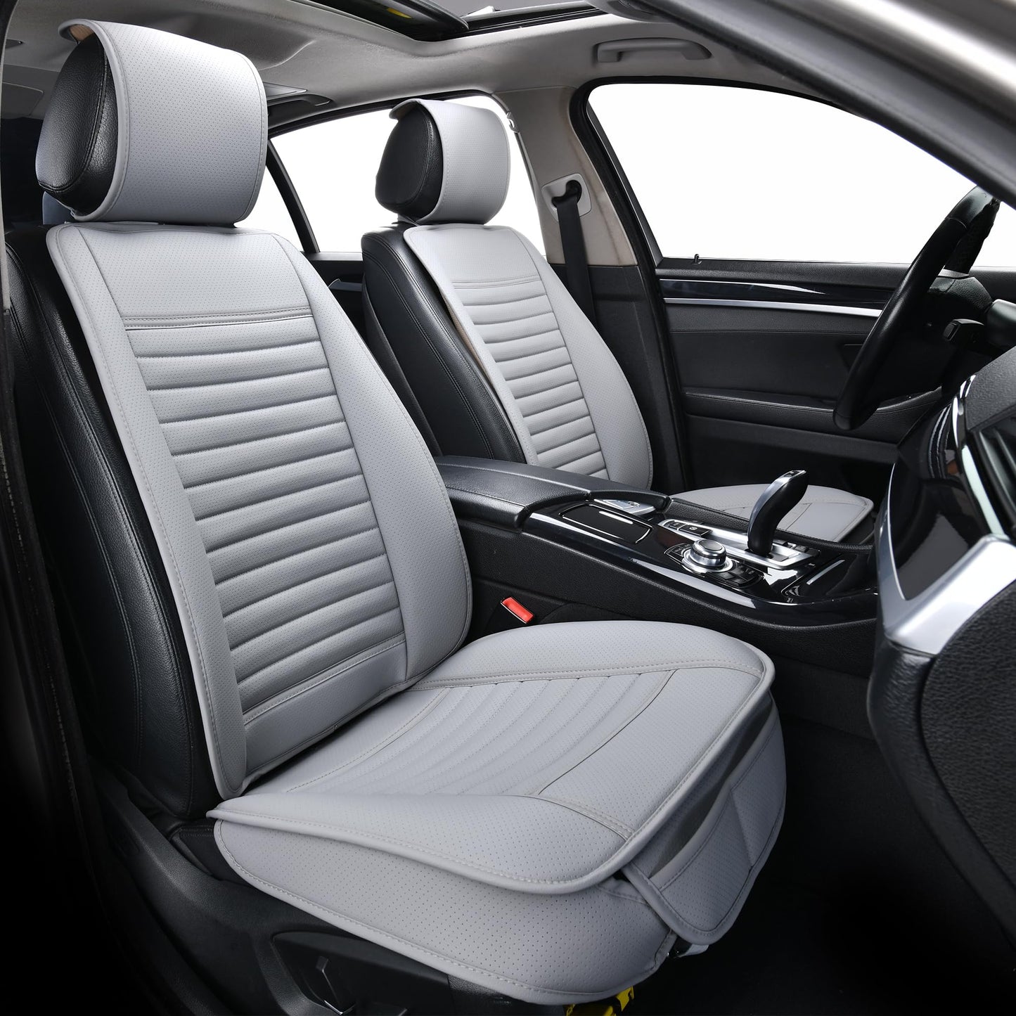 Sunny Color 2 Fundas de Asiento de Coche, Protectores de Lujo Universales Antideslizantes para Asiento Delantero del Conductor, Piel Sintética (Gris)