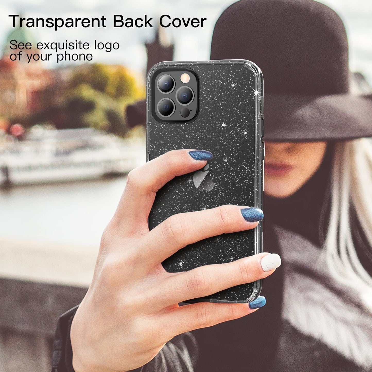 JETech Funda Glitter para iPhone 12/12 Pro, 6,1 Pulgadas, Carcasa Teléfono Bumper Antigolpes Bling Sparkle, Cute Brillante para Niñas y Mujeres (Negro)