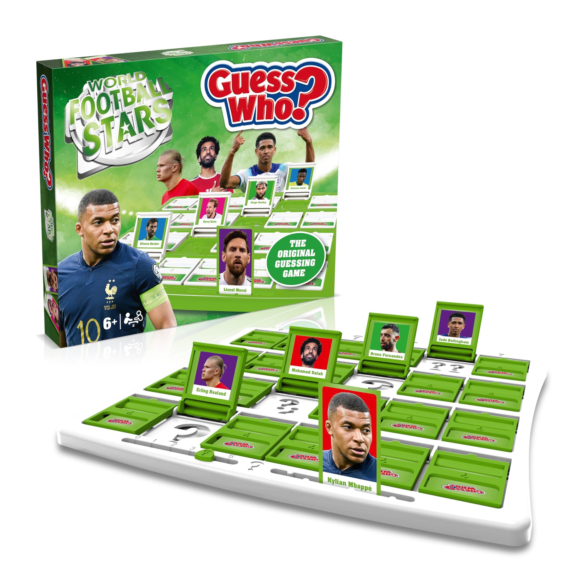 Juego de Mesa Winning Moves Estrellas del Fútbol Mundial verde, Adivina Quién de Messi y Ronaldo para Niños a Partir de 6 Años