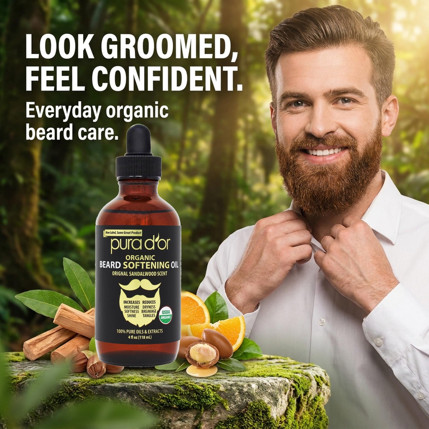 PURA D'OR Beard Oil (4oz Value Size) 100% Pure & Natural Leave-In Conditioner and Softener, For Groomed Beard Growth, Mustache, Face and Skin, For Men