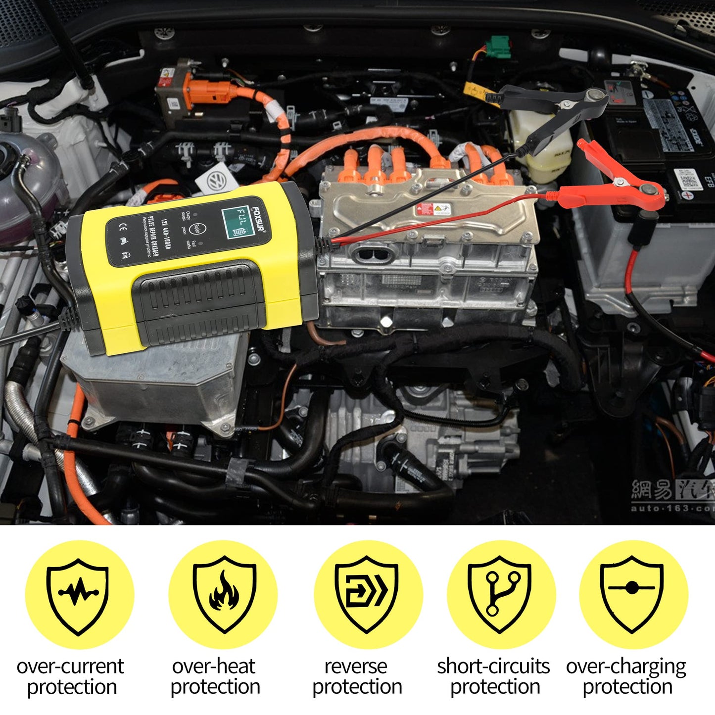 IEIK Cargador de batería inteligente de 12 V y 5 amperios para automóvil, motocicleta, RV, SUV, cortacésped, barco, RV, SUV, ATV y más