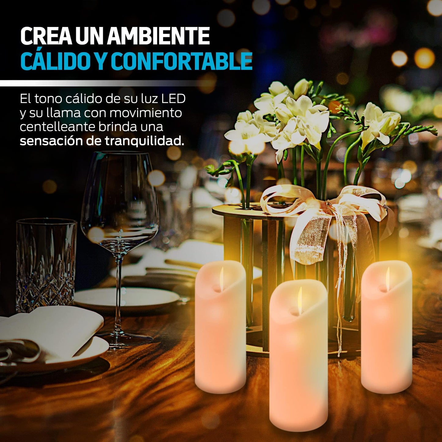 Velas LED Grandes Redlemon Amarillas con Flama Realista y Baterías AA Incluidas 100% Seguras Ecológicas