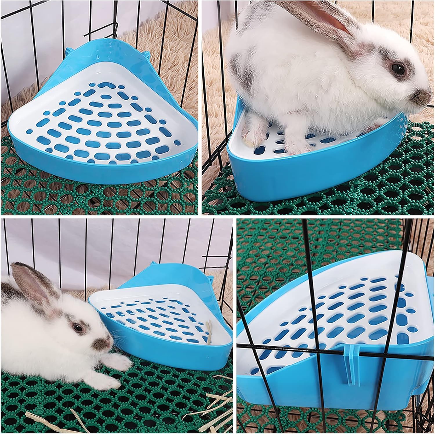 DAREGUME 2 Pcs Caja de Arena para Conejos,Orinal de Esquina Inodoro para Mascotas para Conejos Cobayas,Animales Pequeños Caja de Arena para Conejos Accesorios de Jaula(Azul)