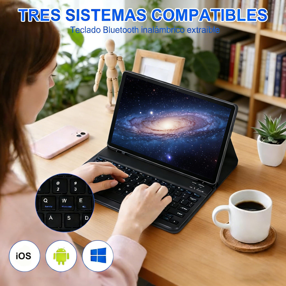 Funda Teclado Español CAVIGLTE Negro Retroiluminado 7 Colores con Ratón para Samsung Galaxy Tab A9+ A11+