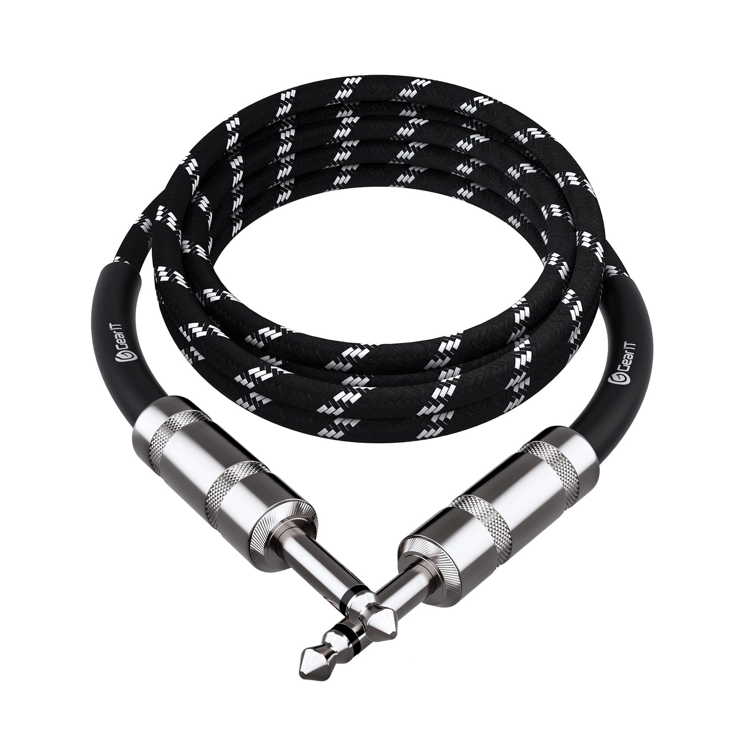 GEARit - Cable de audio para instrumentos (6 pies) de 1/4 pulgadas a 1/4 pulgadas recto macho a macho para cable AMP, bajo y guitarra eléctrica, color negro y blanco