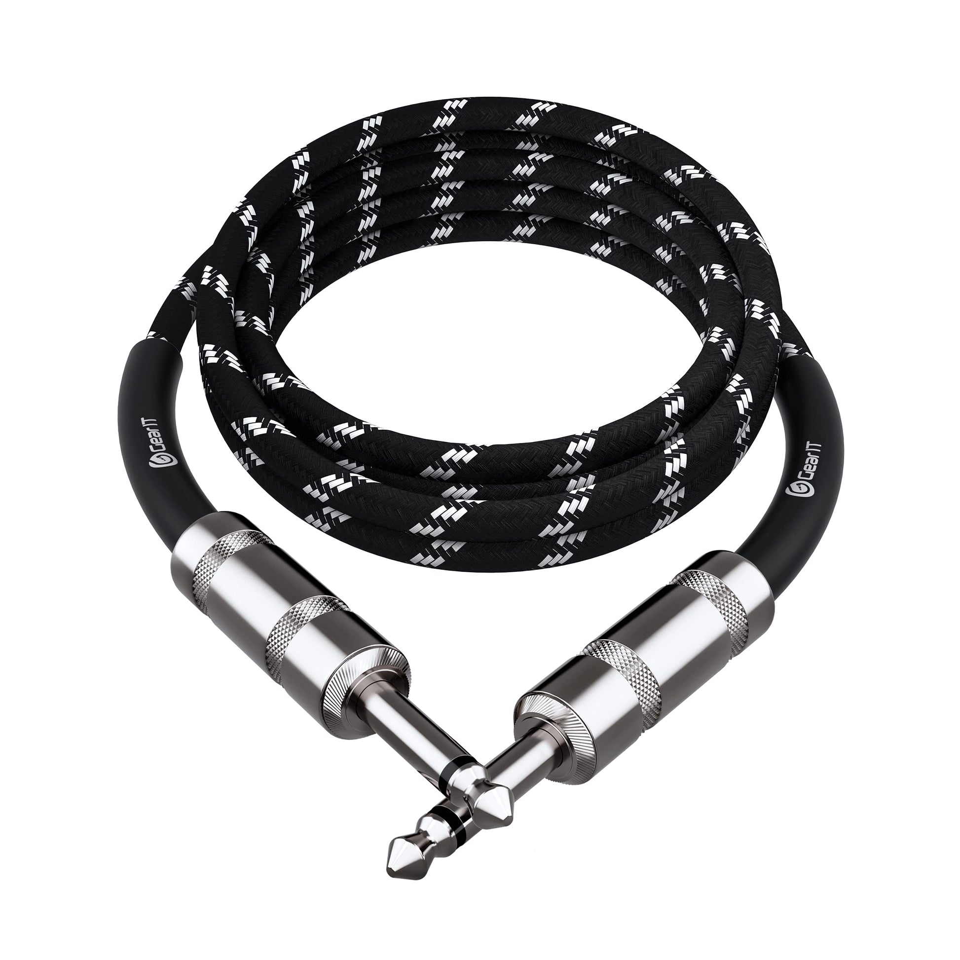 GEARit - Cable de audio para instrumentos (6 pies) de 1/4 pulgadas a 1/4 pulgadas recto macho a macho para cable AMP, bajo y guitarra eléctrica, color negro y blanco