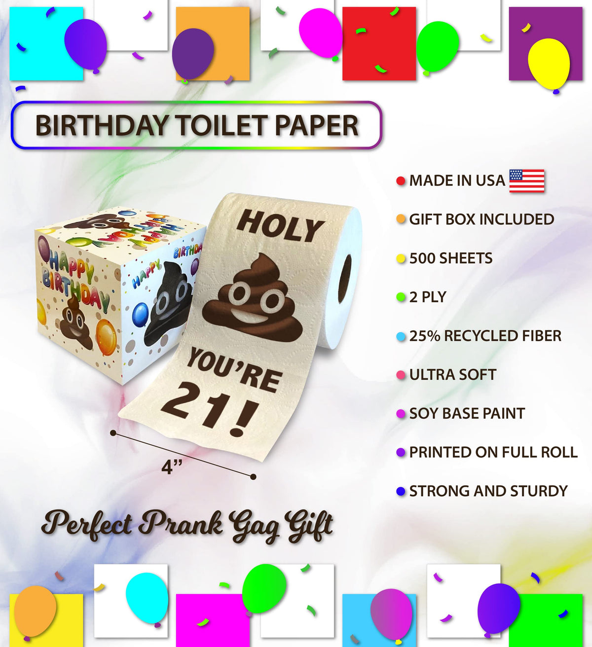 Papel Higiénico Impreso TP Holy Poop You 21 Original para Sorpresa Decorativa 21 Años