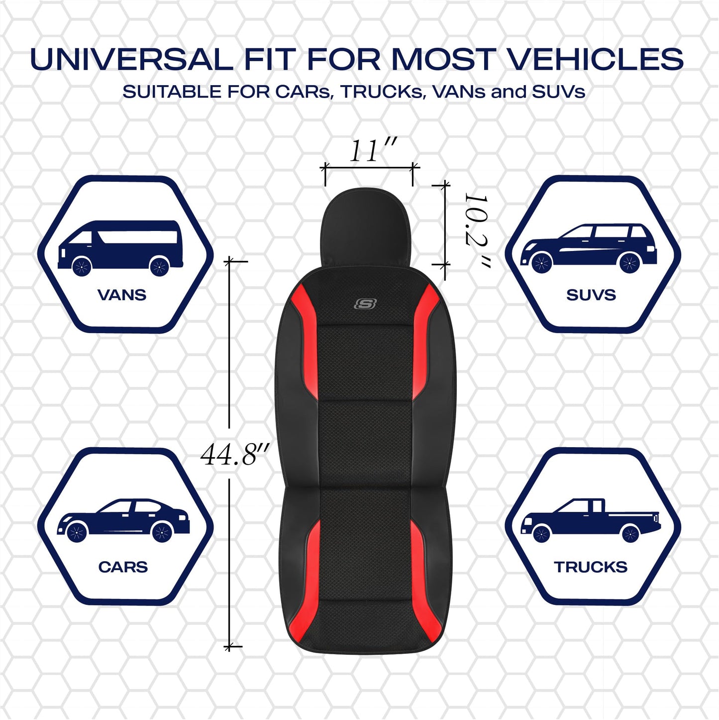 Skechers Memory Foam™ - Fundas de asiento de coche de piel, malla Air Cool, asiento delantero, compatible con airbag, comodidad y protección automotriz para la mayoría de vehículos, rojo