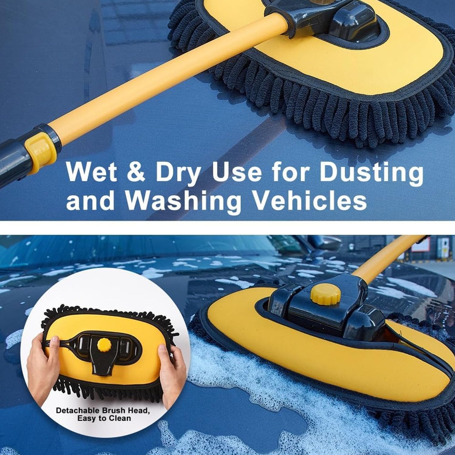 Cepillo Chenilla TOCOZOC Negro con Mango Largo y Poste Extensible 50-102cm para Lavado de Carros