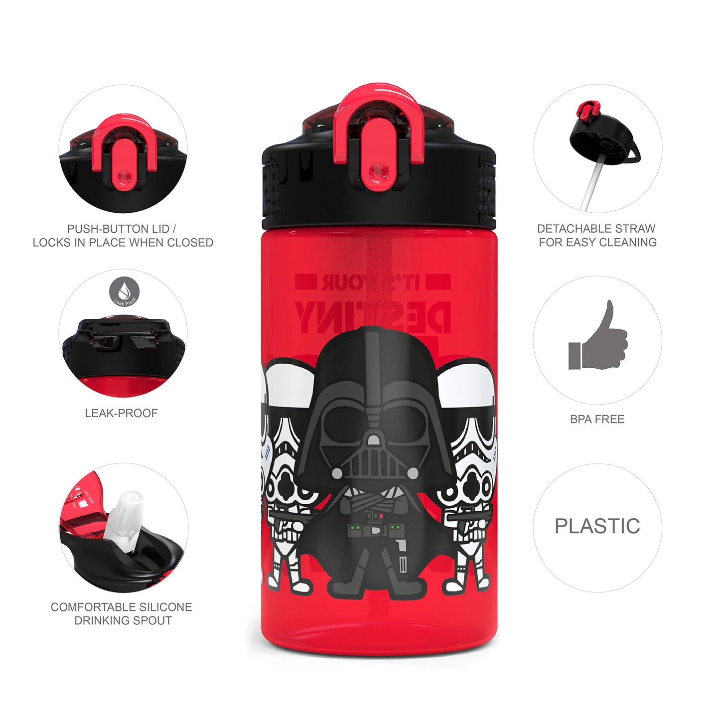 Juego de Botellas de Agua Zak Designs Darth Vader Yoda Chewbacca con Pajitas Reutilizables para Niños
