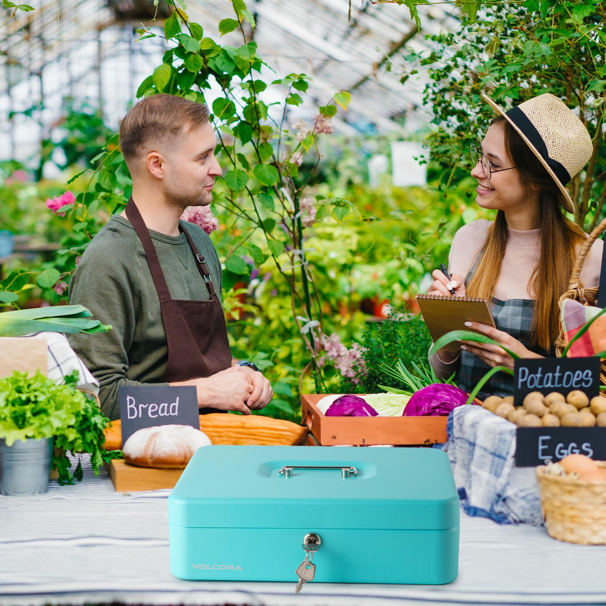 Caja de Dinero Volcora Grande con Cerradura Llave Metal Blanco Organizador Portátil Duradero Para Ahorro