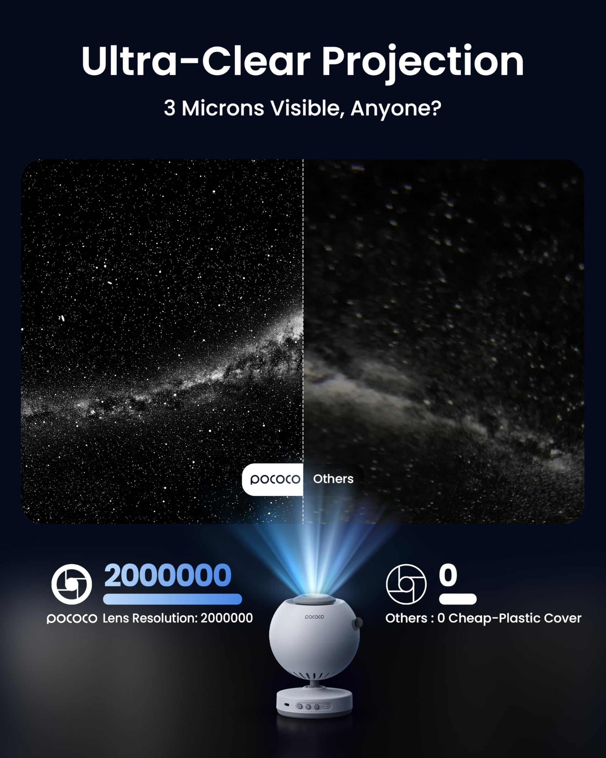 Proyector de Estrellas Pococo Gris con Pila Recargable para Decoración de Sala de Juegos