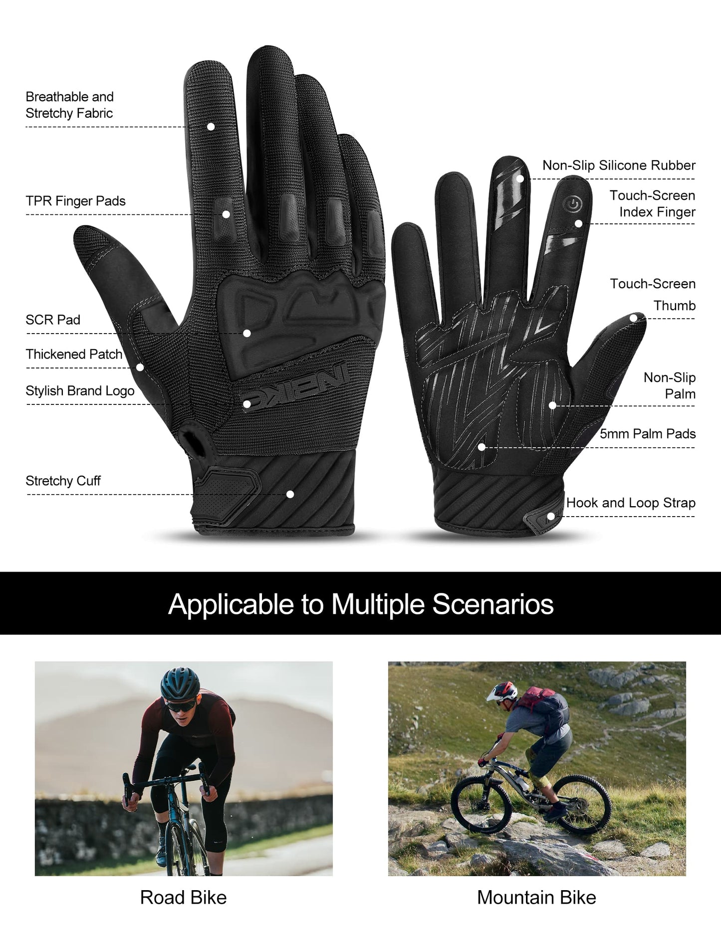 INBIKE - Guantes de bicicleta de montaña para hombre, protectores de nudillos, acolchados para hombre, transpirables, para MTB, motocross, carreras, Dirtbike