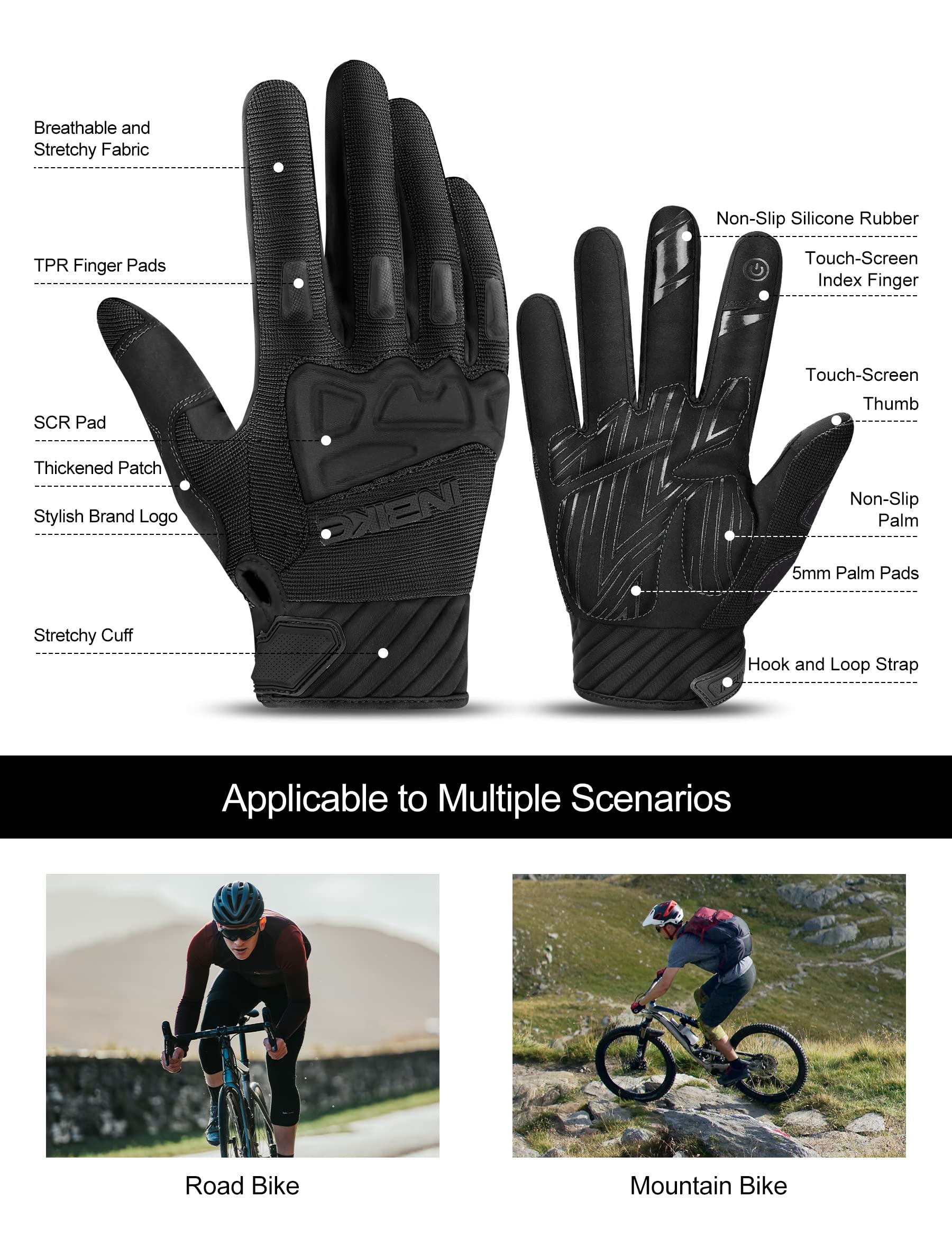 INBIKE - Guantes de bicicleta de montaña para hombre, protectores de nudillos, acolchados para hombre, transpirables, para MTB, motocross, carreras, Dirtbike