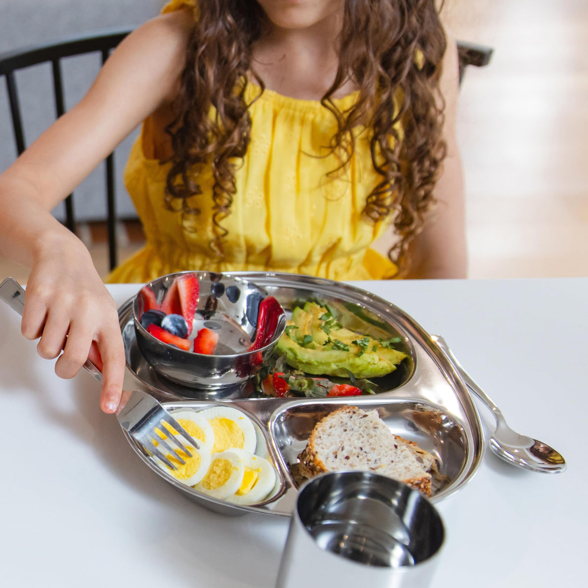 Ahimsa - Utensilios de acero inoxidable para niños, juego de tenedor y cuchara para niños, juego de cubiertos para niños pequeños, 100% última intervensión de BPA y apto para lavaplatos (clásico)