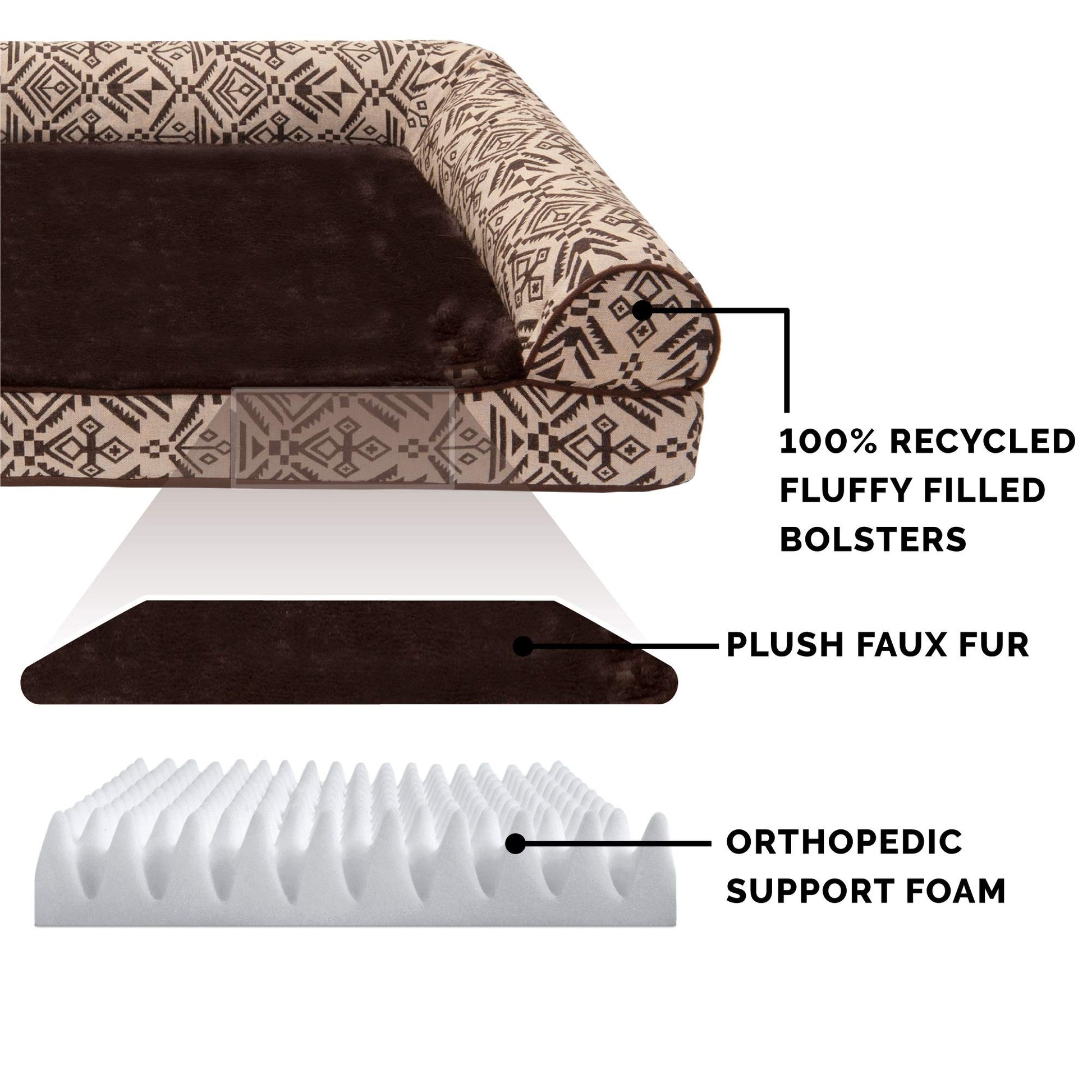 Furhaven XL Orthopedic Dog Bed Plush & Southwest Kilim Decor Sofa-Style w/Removable Washable Cover - Desert Brown, Jumbo (X-Large)