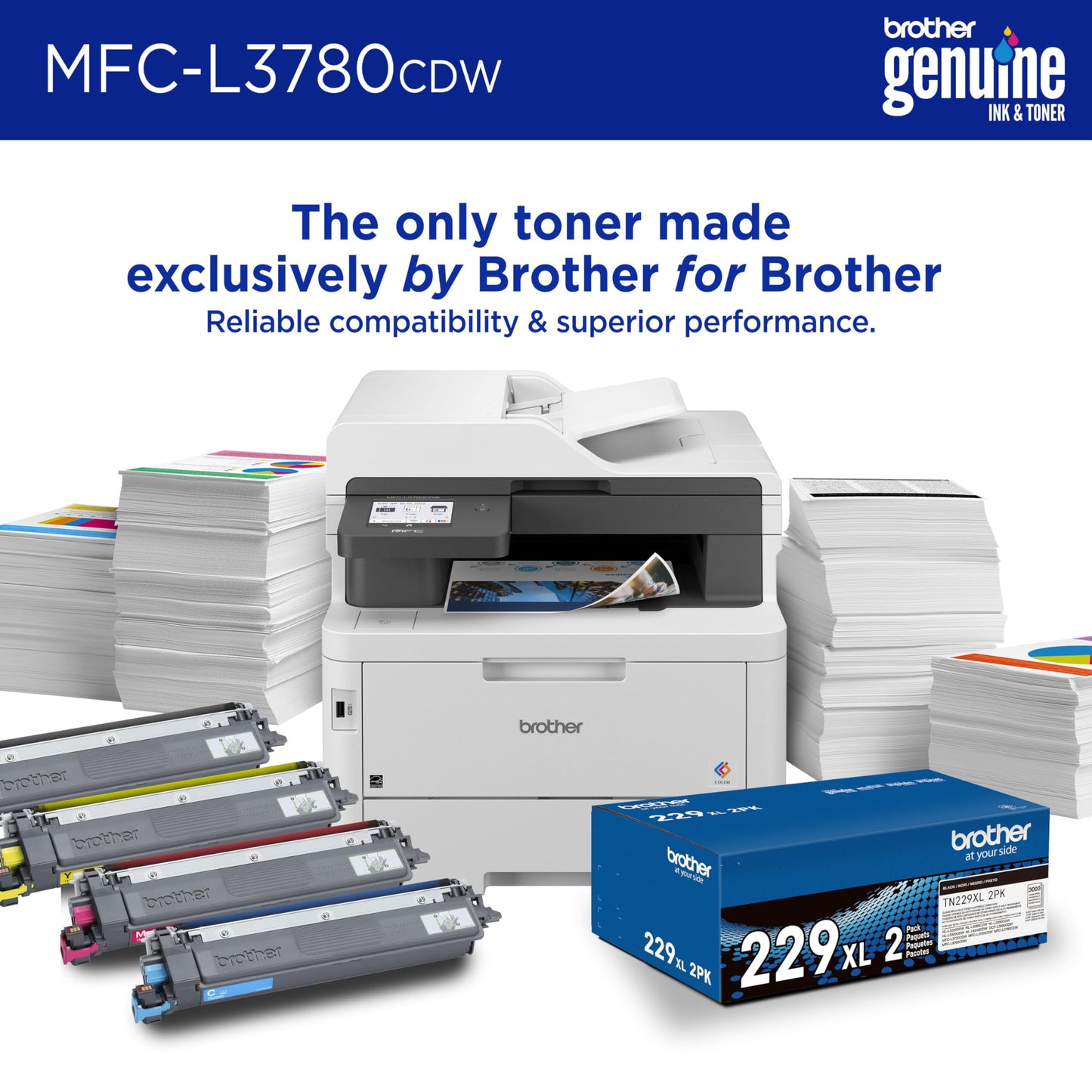 Brother MFC-L3780CDW Impresora Digital inalámbrica en Color Todo en uno con Salida de Calidad láser, Copia y escaneo dúplex de una Sola pasada, Incluye Prueba de suscripción de actualización de 4