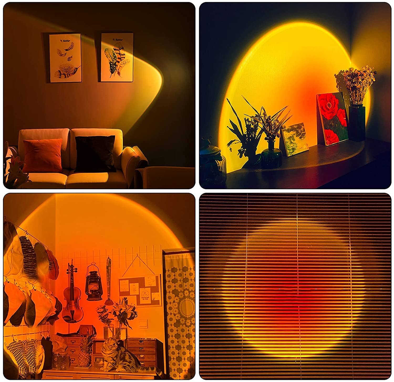 Lámpara de puesta de sol, proyector de luz arcoíris de rotación de 360 grados, lámpara de proyección nocturna para selfie/fotografía/decoración del hogar/dormitorio/sala de estar