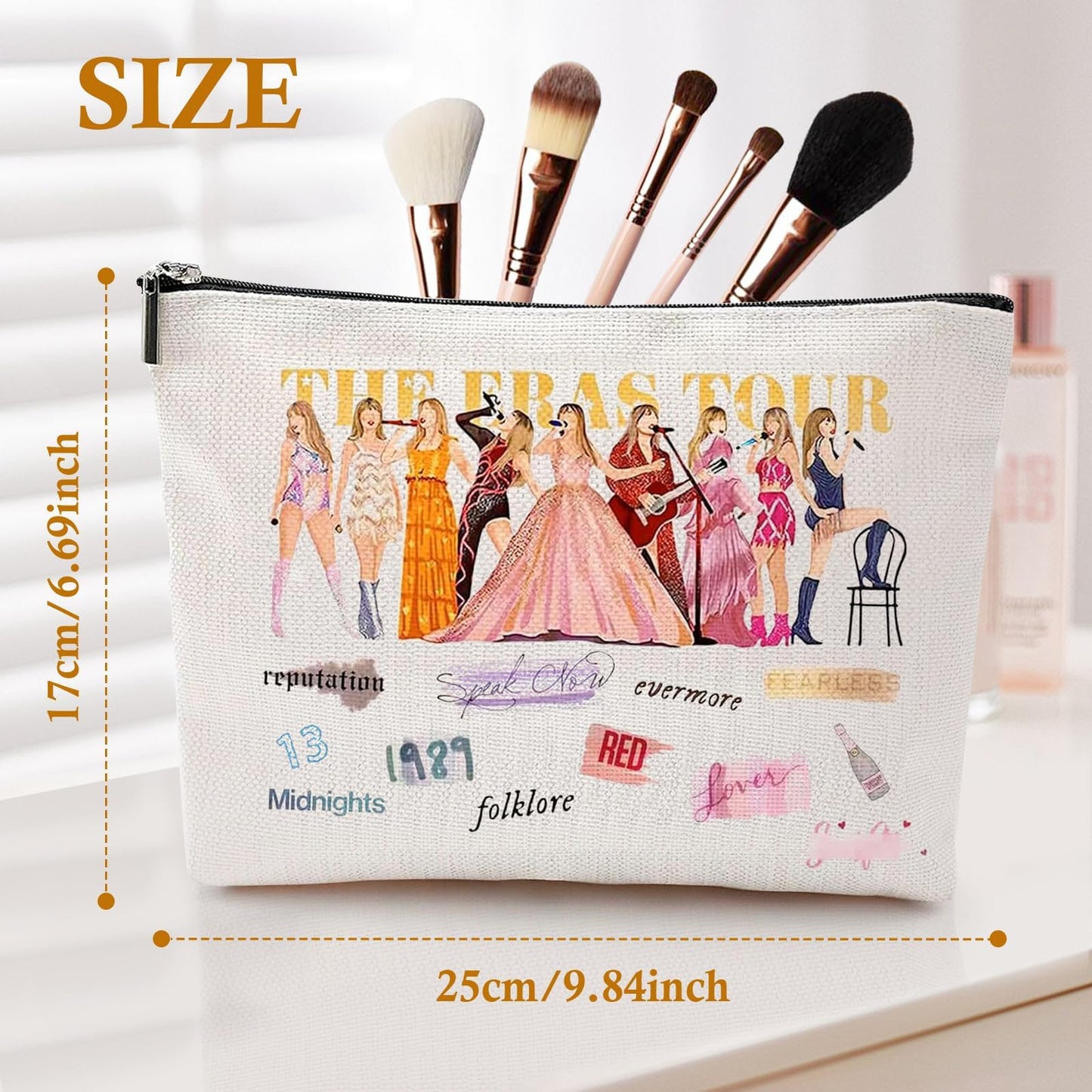 GORJESSFIT - Bolsa de maquillaje para amantes de la música, regalo para fanáticos de la gira, bolsa de cosméticos, bolsa de maquillaje portátil para mujeres y viajes, gimnasio, organización en el