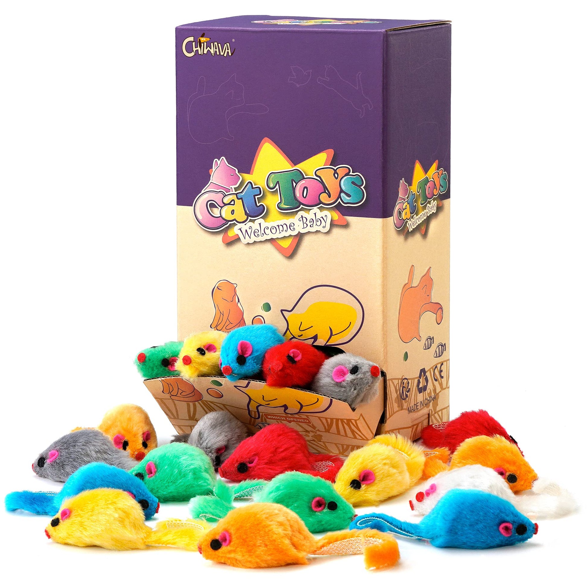 Chiwava 36 Piezas 10cm Juguetes para Gatos Peludo Ratones sonajero pequeño Ratón Gato Gatito Interactivo Colores Variados