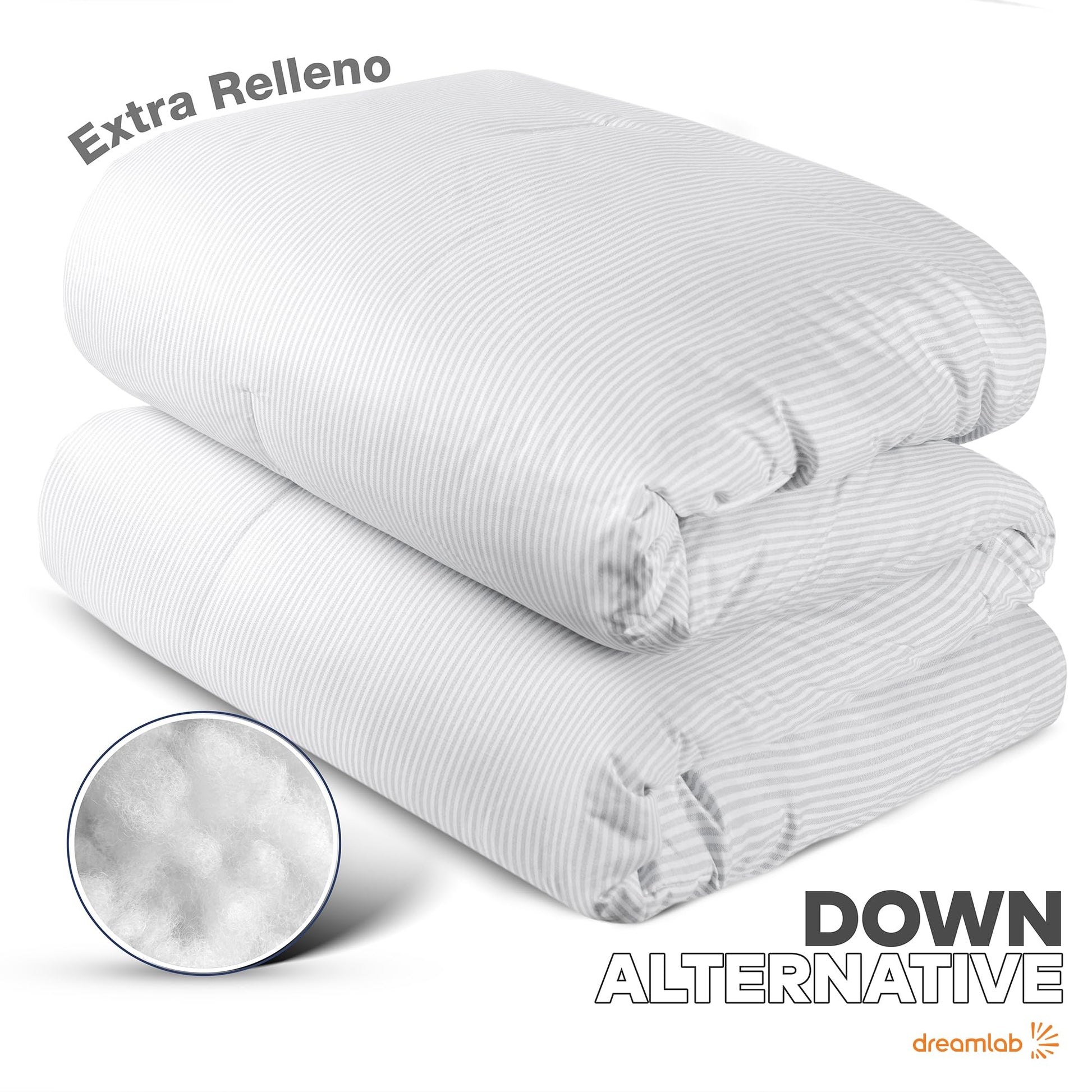 Dreamlab Edredón Acolchado para Toda Estación. Relleno de Microfibras Recubiertas con Gel. Lavado a Máquina. Usar como Edredón o con Duvet. Hipoalergénico. (Rayas Gris Grafito, King Size 259 x 223cm)