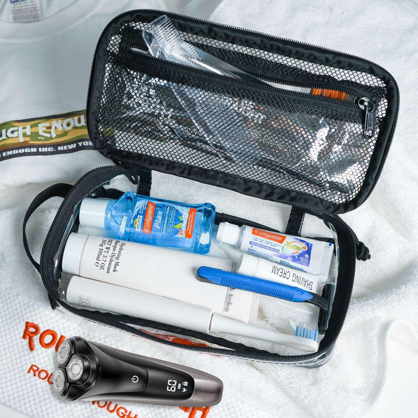 Rough Enough TSA ECO Clear Transparent Multi-Purpose Toiletry Tool Classify Bag (Black)