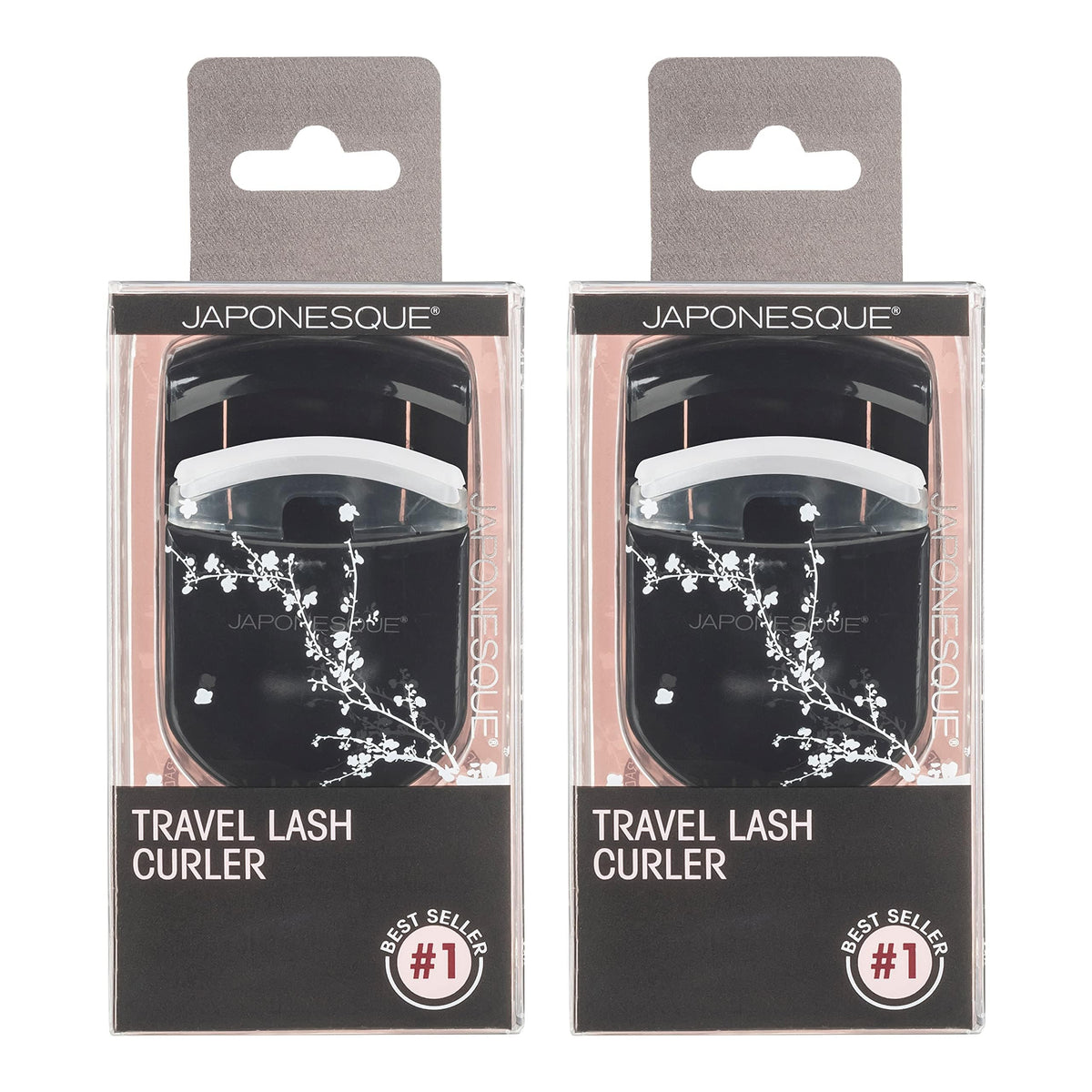 JAPONESQUE Go Curl - Rizador de pestañas de viaje, 2 unidades, perfecto para uso sobre la marcha, con almohadilla de pestañas extra suave y suave, color negro