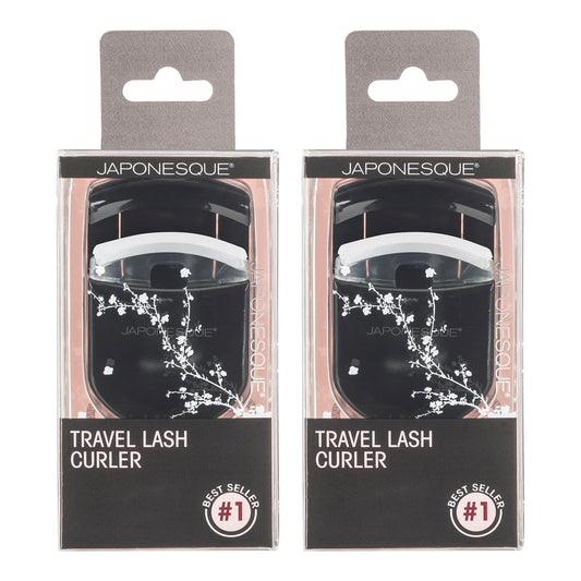 JAPONESQUE Go Curl - Rizador de pestañas de viaje, 2 unidades, perfecto para uso sobre la marcha, con almohadilla de pestañas extra suave y suave, color negro