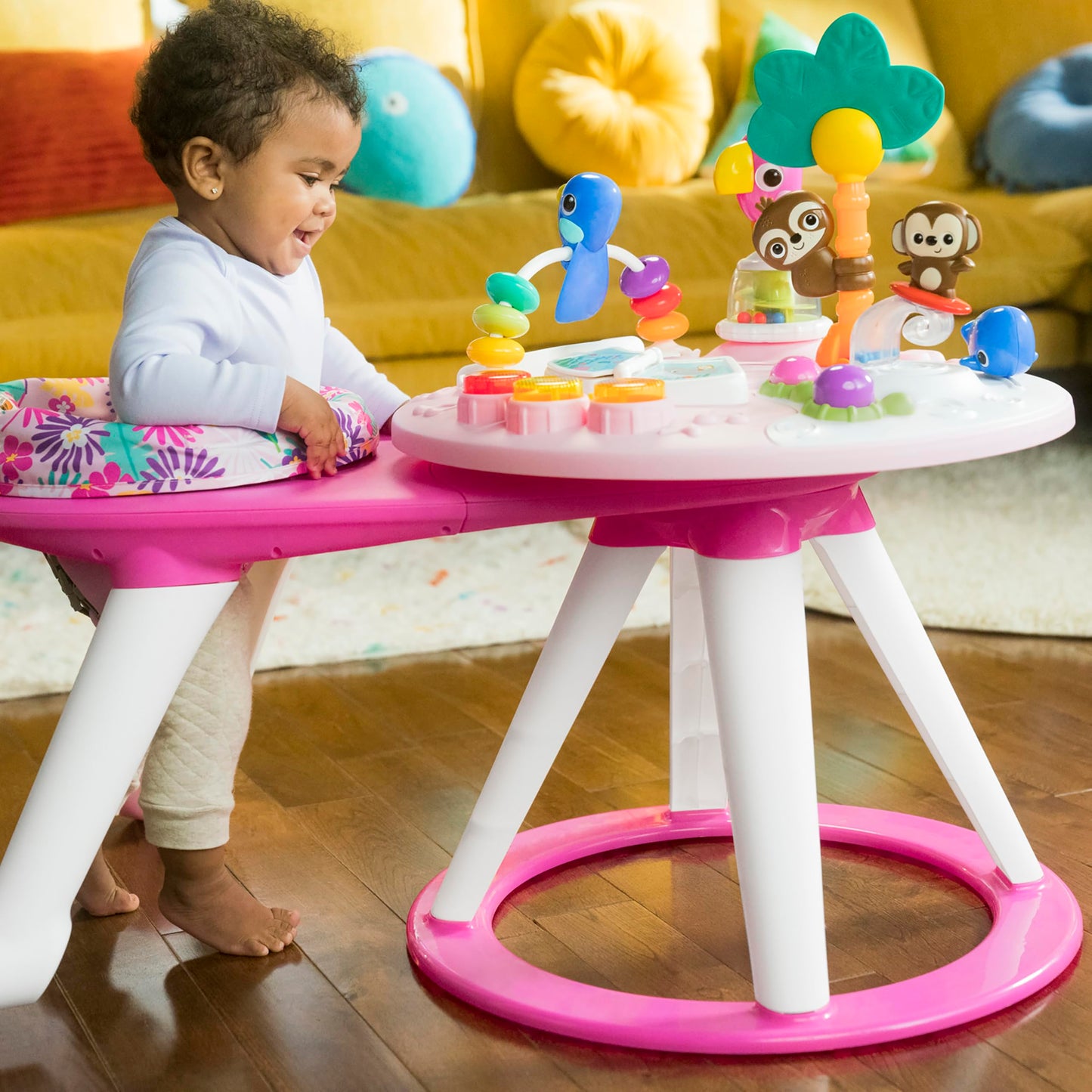 Bright Starts Around We Go - Mesa y centro de actividades 2 en 1, color coral