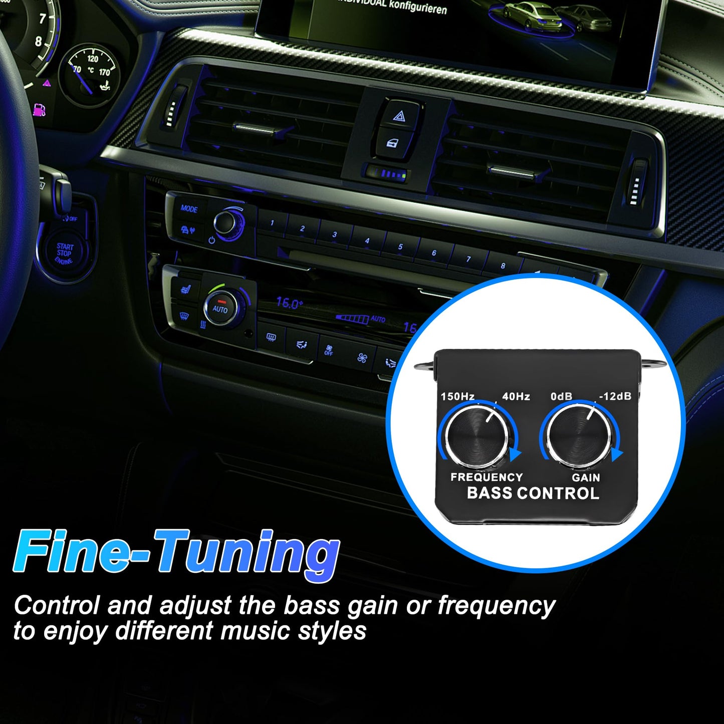 Perilla de Bajo MEIRIYFA RCA para Amplificador de Coche en Negro, Regulador Universal de Ganancia de Audio