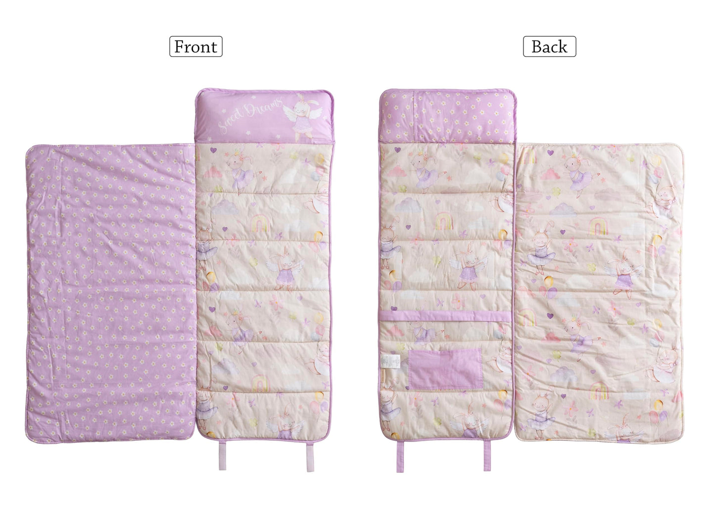 Maison d'Hermine - Tapete para dormir con almohada y manta reutilizables de 55 x 27 x 1.5 pulgadas, para niños y niñas, tapete para dormir preescolar con correas de transporte de hombros, tela de
