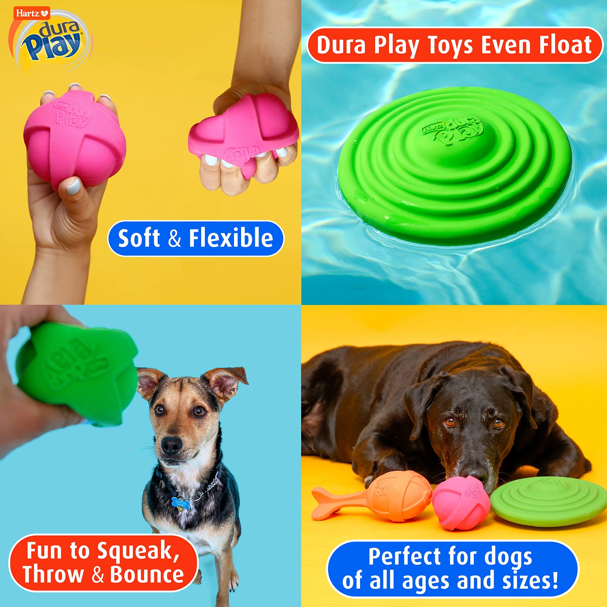Hartz DuraPlay Bone Squeaky - Juguete de látex para Perro, Hueso Mediano, Paquete de 3