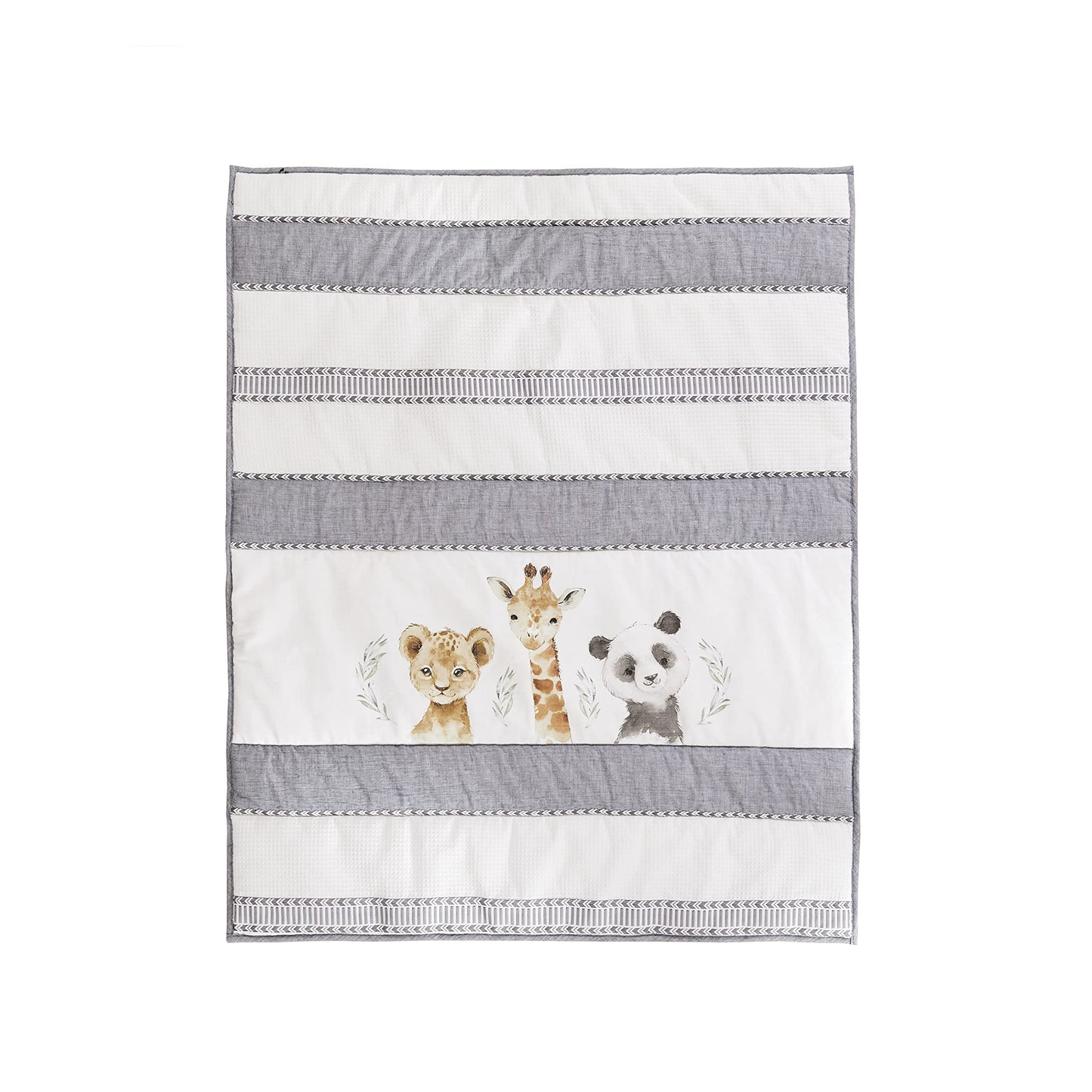 Levtex Baby - Juego de cama de cuna Mozambique - Juego de cama para bebé - Animal de bebé - Gris topo carbón verde blanco - Animales de la selva - Juego de 4 piezas incluye colcha, una sábana bajera,