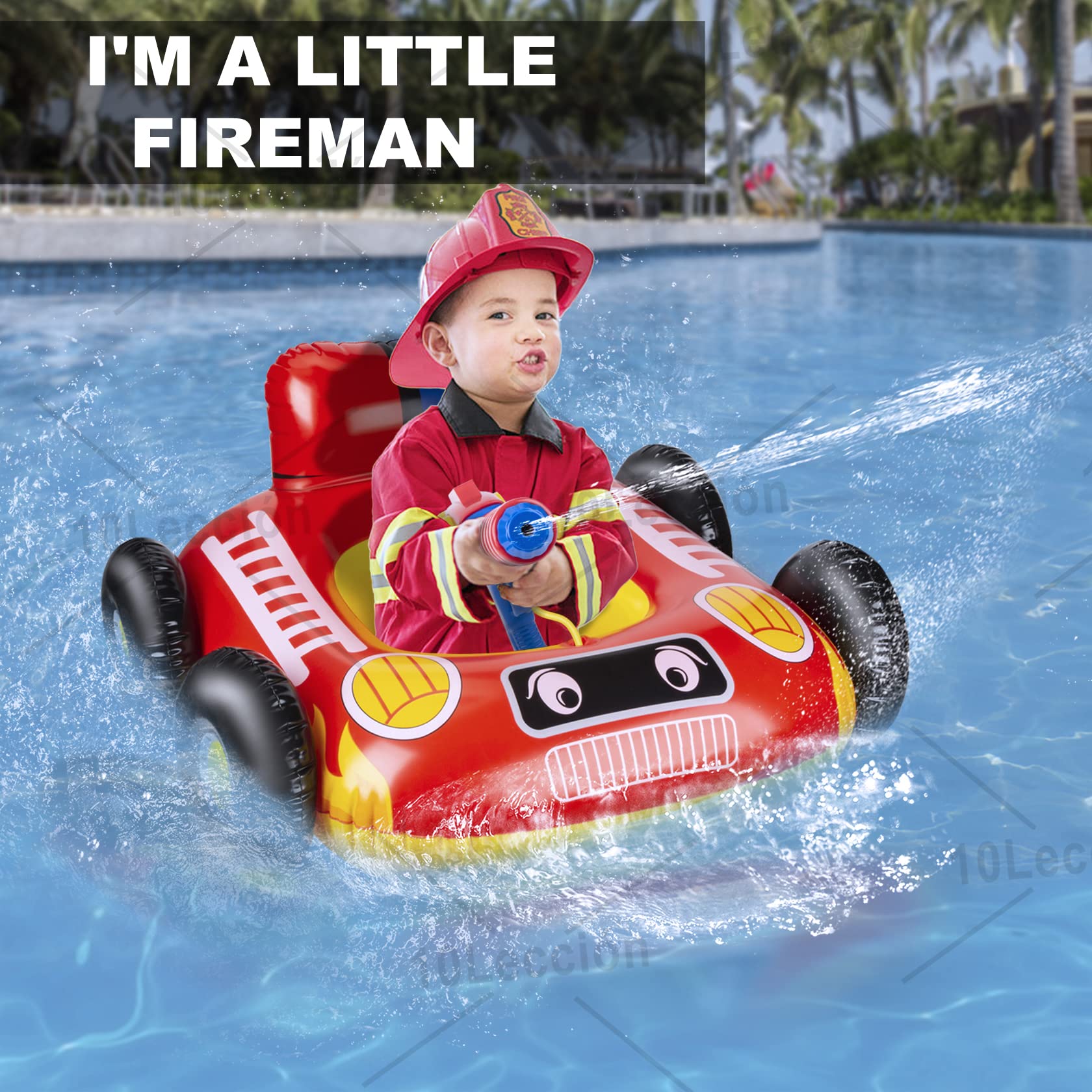 Flotadores de Piscina para Niños Camión de Bomberos con Pistola de Agua