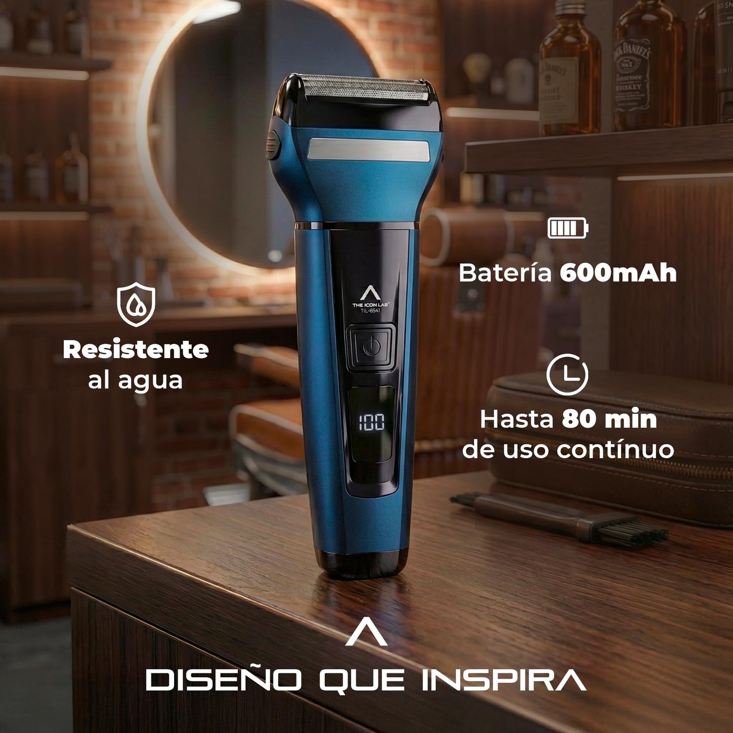 THE ICON LAB | Kit de Afeitado Inalámbrico | Pantalla LCD | Motor 6 800 RPM | Red de Cuchillas Flotantes + 3 en 1 | Resistente al Agua | 80 Min de Uso | Recargable USB | Regalos para Hombre
