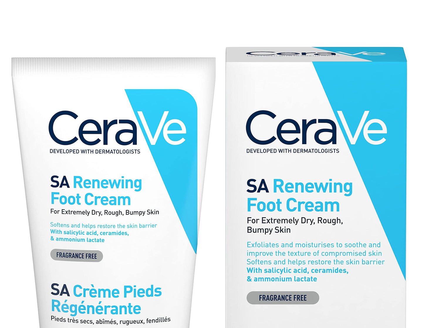 CeraVe Gel Limpiador Espumoso |237ml| Limpiador diario para piel mixta, grasa o con acné | Libre de fragancia + Crema Renovadora de Pies | 88 ml| Crema hidratante para pies con ácido salicílico