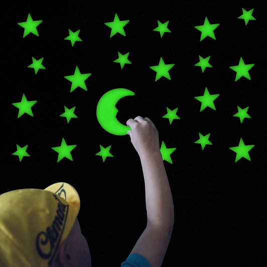 Juego de Pegatinas Luminosas Lunares Grandes con Estrellas Fluorescentes para Decoración de Techo para Fiesta de Cumpleaños o Dormitorio de Niños