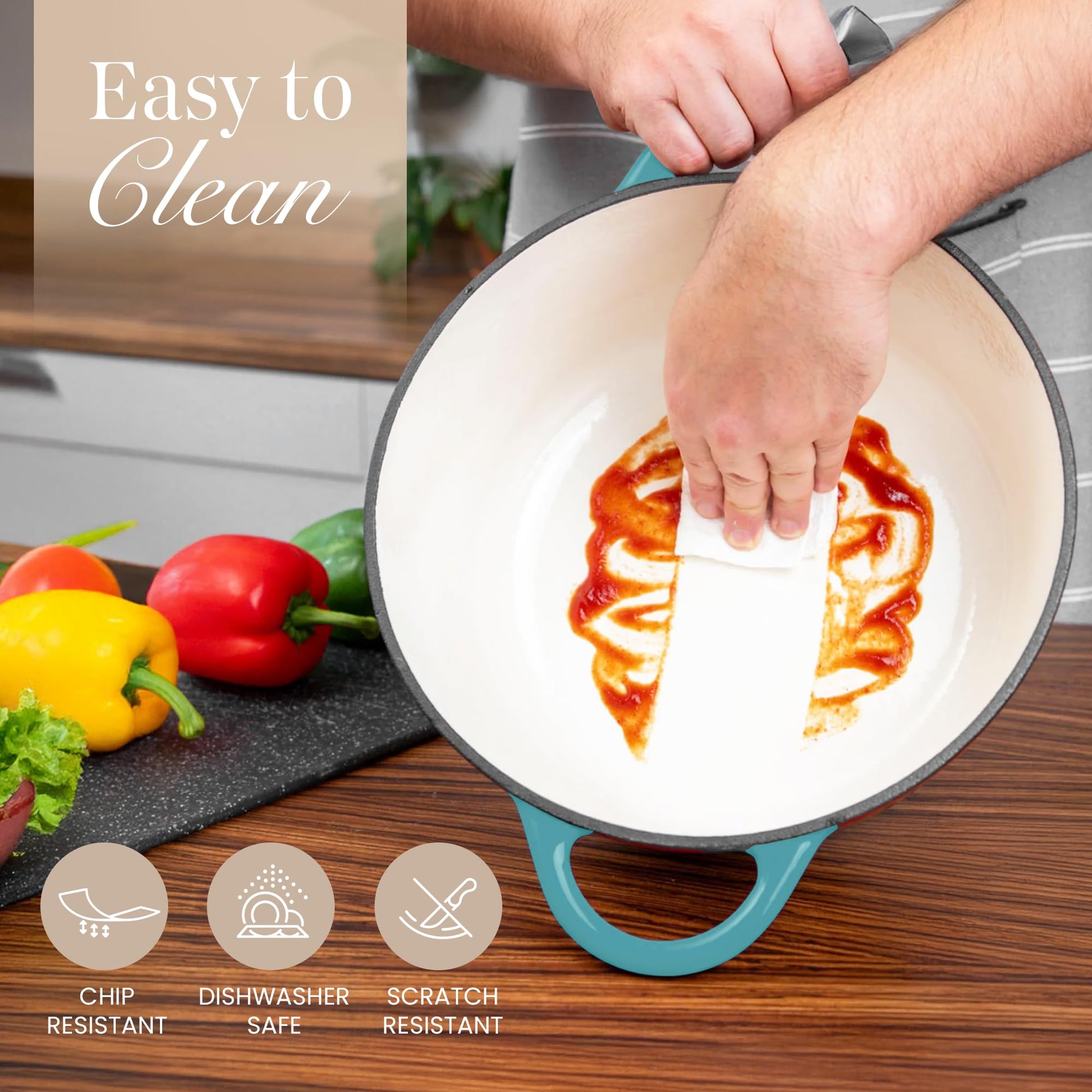 Nuovva - Olla de hierro fundido esmaltado con tapa, olla antiadherente de 6.4 cuartos de galón, resistente y apta para horno hasta 500 °F, para hornear, estofar, asar, 28 cm, color verde azulado
